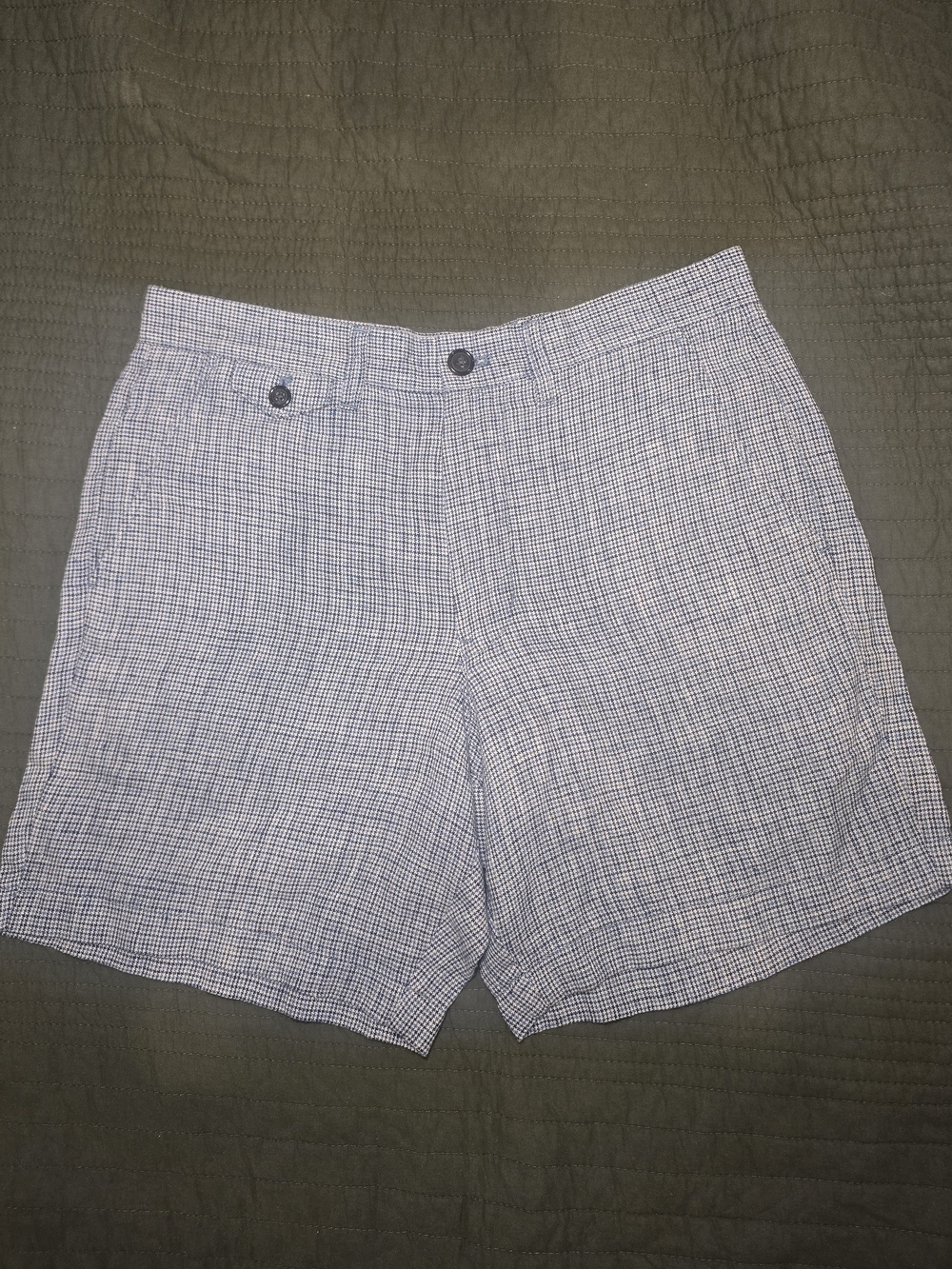 J. Crew White and Blue Micro-Check Flat-Front Shorts